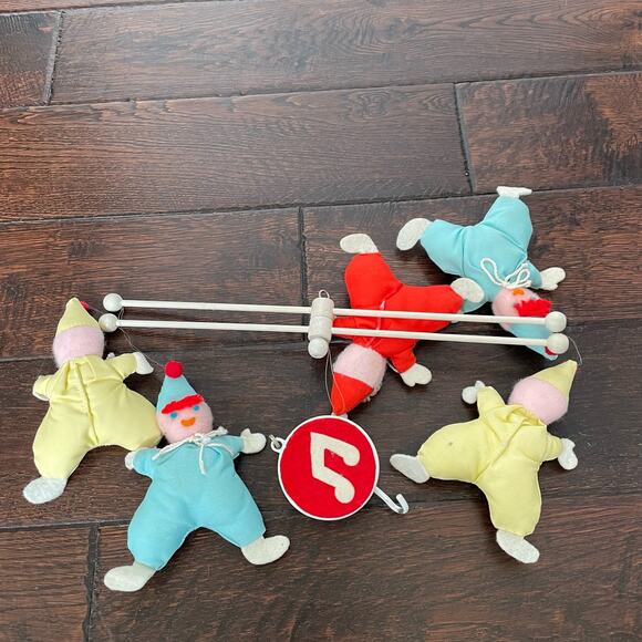 Vintage Eden Musical Crib Mobile Clowns 1970s 80s Wind Up Cloth Baby Nursery - Picture 11 of 16